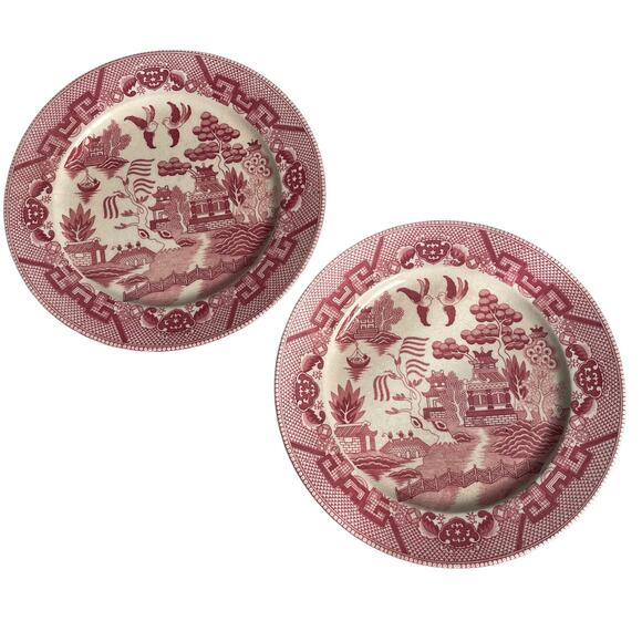 Pink Willow Dinner Plates Lot of 2 Vintage 1940s Fine Quality Made in Japan READ - Picture 1 of 12